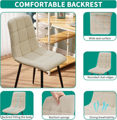 LONGTOO Set of 4 Linen Upholstered Dining Chairs with High Back and Modern Design,Cream