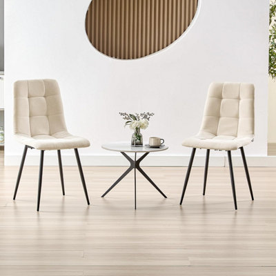 LONGTOO Set of 4 Linen Upholstered Dining Chairs with High Back and Modern Design,Cream