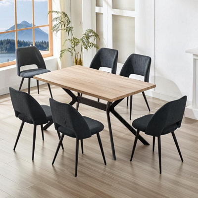 LONGTOO set of 6 Dining Chairs, Velvet Upholstery, Separate Legs, Greyish Black
