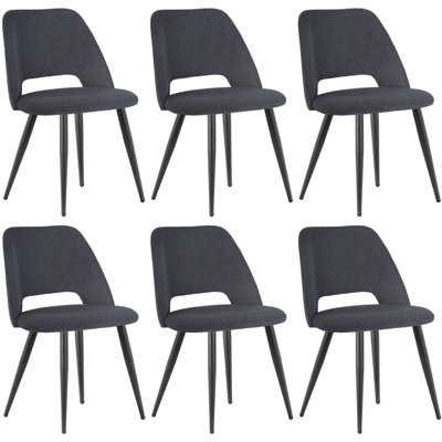 LONGTOO set of 6 Dining Chairs, Velvet Upholstery, Separate Legs, Greyish Black