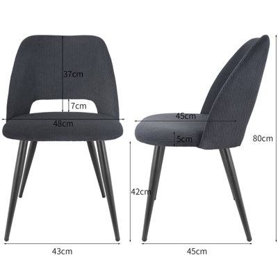 LONGTOO set of 6 Dining Chairs, Velvet Upholstery, Separate Legs, Greyish Black
