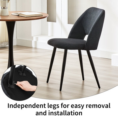 LONGTOO set of 6 Dining Chairs, Velvet Upholstery, Separate Legs, Greyish Black