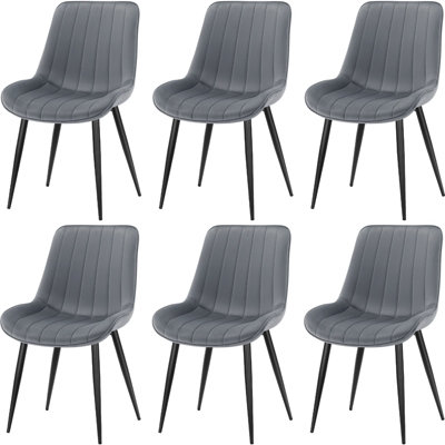 LONGTOO Set of 6 Dining Chairs with Velvet Upholstered Seat & Backrest,Stable Metal Legs,Modern Stripe Design,Dark Grey