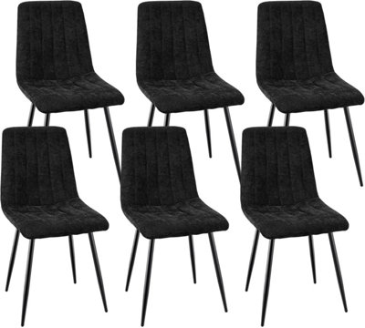 LONGTOO Set of 6 Dining Room Chairs, Modern Upholstered Kitchen Chair with High Back, Linen Seat , Metal Legs - Black Stripes