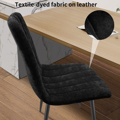 LONGTOO Set of 6 Dining Room Chairs, Modern Upholstered Kitchen Chair with High Back, Linen Seat , Metal Legs - Black Stripes