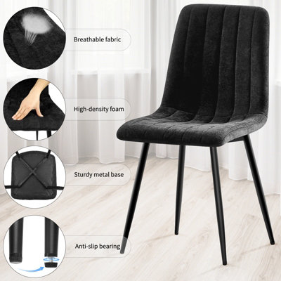 LONGTOO Set of 6 Dining Room Chairs, Modern Upholstered Kitchen Chair with High Back, Linen Seat , Metal Legs - Black Stripes