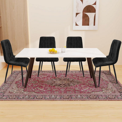 LONGTOO Set of 6 Dining Room Chairs, Modern Upholstered Kitchen Chair with High Back, Linen Seat , Metal Legs - Black Stripes