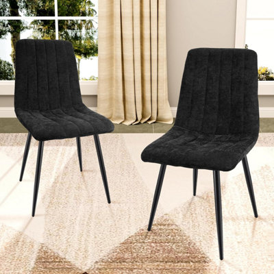 LONGTOO Set of 6 Dining Room Chairs, Modern Upholstered Kitchen Chair with High Back, Linen Seat , Metal Legs - Black Stripes