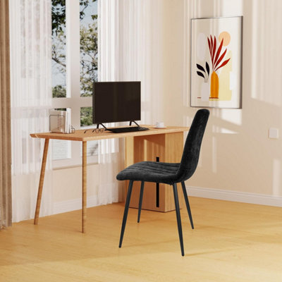 LONGTOO Set of 6 Dining Room Chairs, Modern Upholstered Kitchen Chair with High Back, Linen Seat , Metal Legs - Black Stripes