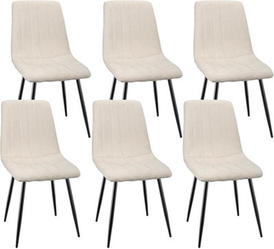 LONGTOO Set of 6 Dining Room Chairs, Modern Upholstered Kitchen Chair with High Back, Linen Seat , Metal Legs - Cream Stripes