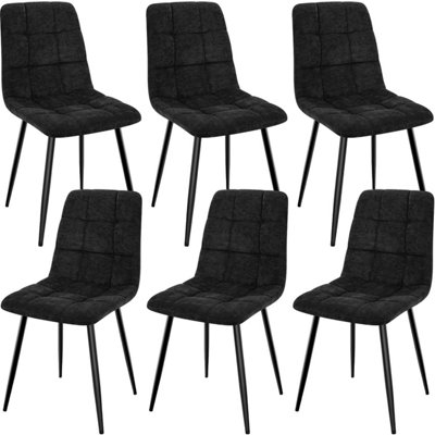 LONGTOO Set of 6 Linen Upholstered Dining Chairs with High Back and Modern Design,Black