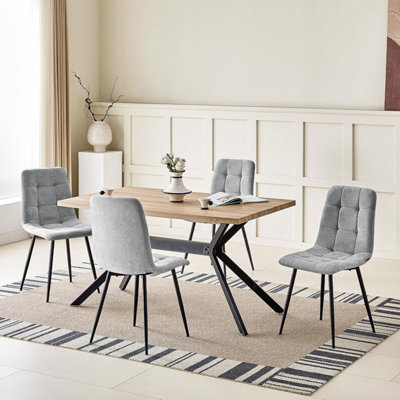 LONGTOO Set of 6 Linen Upholstered Dining Chairs with High Back and ...