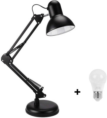 LONGTOO Swing Arm Desk Lamp,LED Bulb & Clamp,Metal Structure, Adjustable Shade Position, Architect Lamp