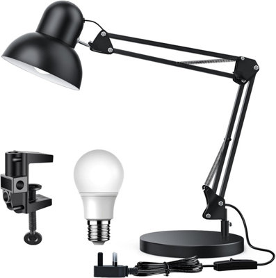 LONGTOO Table Lamp with E27 Screw Bulb, Flexible Clamp on Desk Light, Adjustable 65cm Swing Arm Desk Lamp, Architect Desk Lamp