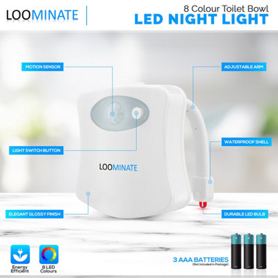 Loominate Toilet Bowl Night Light LED Motion Sensor - 8 Colours ...