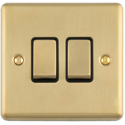 Loops 2-Gang Double Light Switch Satin Brass with Black Trim and Metal ...