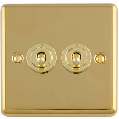 Loops 2-Gang Double Retro Toggle Light Switch, Polished Brass, 10A, 2-Way