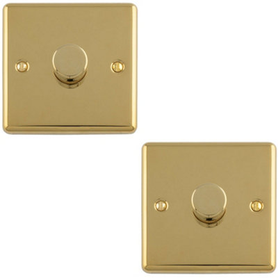 Loops 2-Pack 1-Gang 400W LED 2-Way Rotary Dimmer Switch Polished Brass