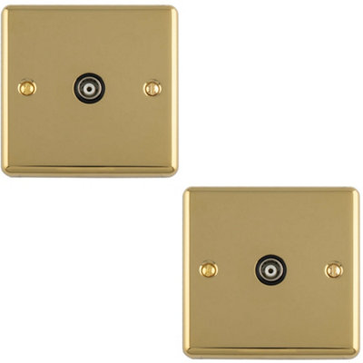 Loops 2-Pack 1-Gang TV Coaxial Aerial Socket - Polished Brass Wall ...