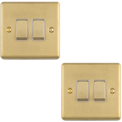 Loops 2-Pack 2-Gang Double Rocker Light Switch Satin Brass with White ...