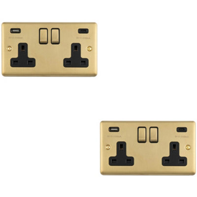Loops 2-Pack 2-Gang Double UK Socket with Dual 3.1A USB-C & USB-A Satin ...