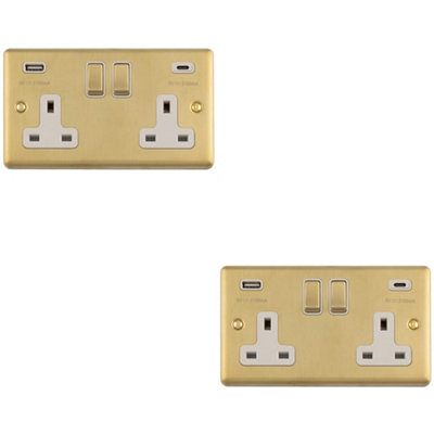 Loops 2-Pack 2-Gang Double UK Socket with Dual 3.1A USB-C & USB-A ...