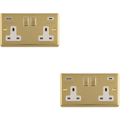 Loops 2-Pack 2-Gang Double UK Socket with Dual USB-C & USB-A (3.1A ...