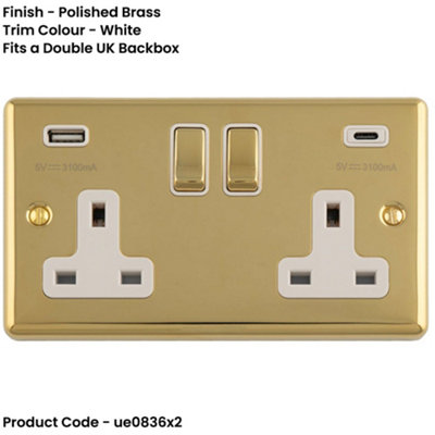 Loops 2-Pack 2-Gang Double UK Socket with Dual USB-C & USB-A (3.1A ...
