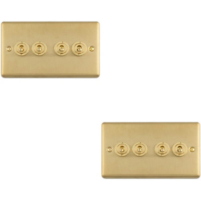 Loops 2 Pack 4-Gang Retro Toggle Light Switches Satin Brass 10A 2-Way ...
