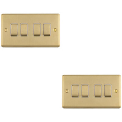Loops 2-Pack 4-Gang Satin Brass Quad Light Switches with White Trim and ...