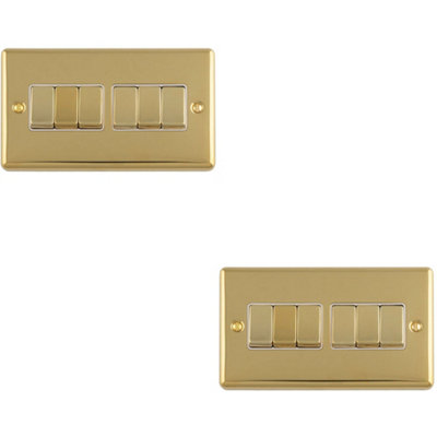 Loops 2-Pack 6-Gang Polished Brass Multi Light Switch with White Trim ...