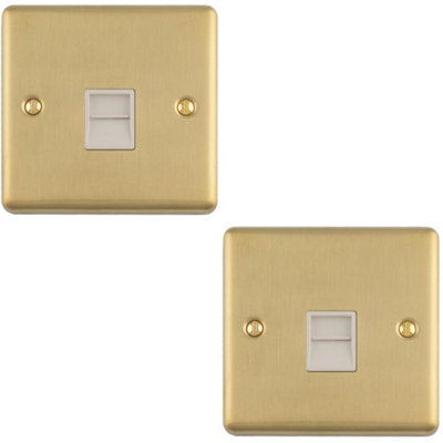 Loops 2-Pack BT Telephone Extension Socket Satin Brass Plate with White ...