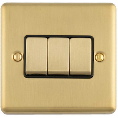 Loops 3-Gang Satin Brass Metal Rocker Light Switch with Black Trim, 2 ...