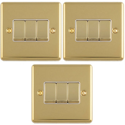 Loops 3-Pack 3-Gang Polished Brass Triple Rocker Light Switches with ...