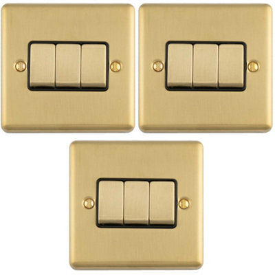 Loops 3-Pack 3-Gang Satin Brass Triple Light Switch with Black Trim ...