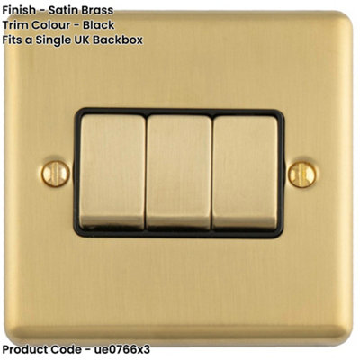 Loops 3-Pack 3-Gang Satin Brass Triple Light Switch with Black Trim ...