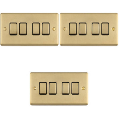 Loops 3-Pack 4-Gang Satin Brass Quad Light Switch with Black Trim and ...