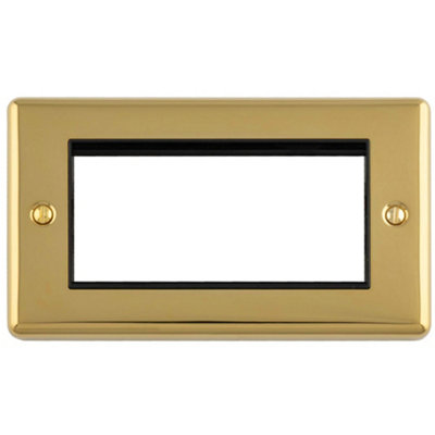 Loops 4-Gang Euro Modular Wall Face Plate Frame, Polished Brass with ...