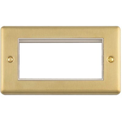 Loops 4-Gang Euro Modular Wall Plate Frame Satin Brass & White 25x50mm ...