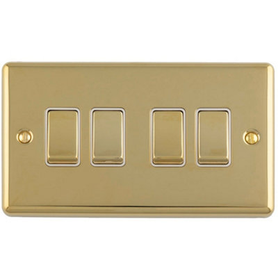 Loops 4-Gang Polished Brass Quad Light Switch, 2-Way 10A, White Trim ...