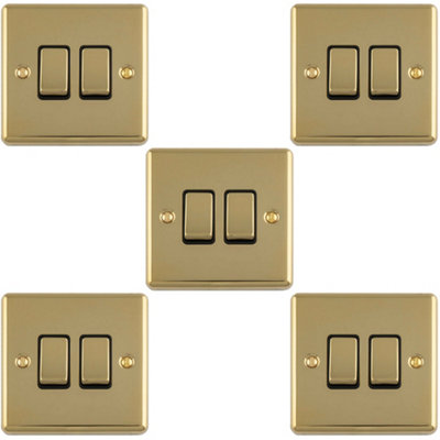 Loops 5-Pack 2-Gang Double Light Switch - Polished Brass Plate with ...