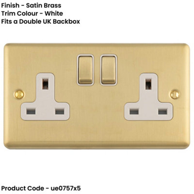 Loops 5-Pack 2-Gang Double Switched UK Socket 13A Satin Brass with ...