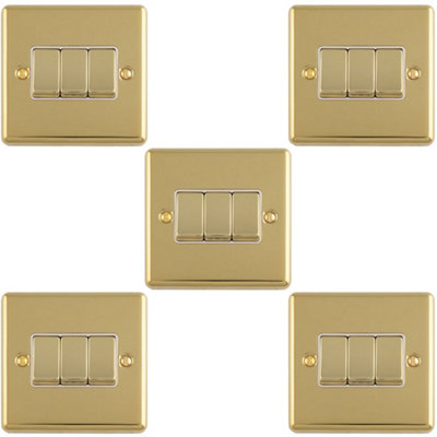 Loops 5-Pack 3-Gang Triple Rocker Light Switch Polished Brass with ...