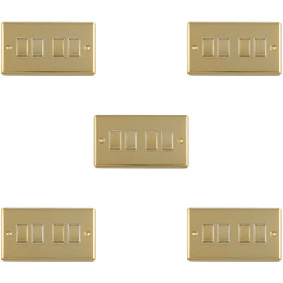 Loops 5-Pack 4-Gang Polished Brass Quad Light Switch with White Trim ...