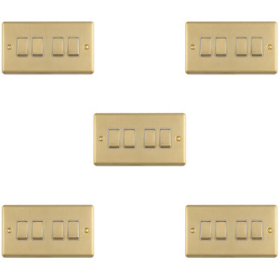 Loops 5-Pack 4-Gang Satin Brass Quad Light Switches with White Trim ...