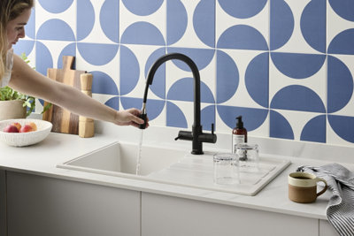 LOR20MB - Loreto Twin Lever Pull-out Kitchen Mixer - Matt Black