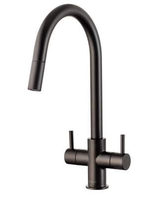 LOR20MB - Loreto Twin Lever Pull-out Kitchen Mixer - Matt Black