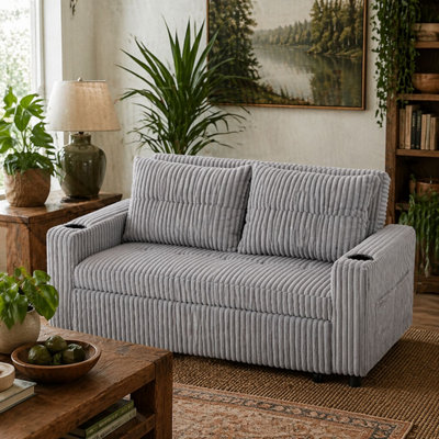 Lore Light Grey Corduroy 2-Seater Click-Clack Sofa Bed, Double Bed ...