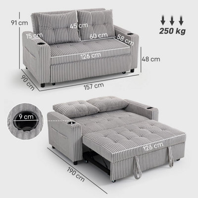 Lore Light Grey Corduroy 2-Seater Click-Clack Sofa Bed, Double Bed ...