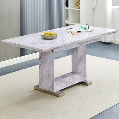 Lorence Extendable Marble Effect High Gloss Dining Table